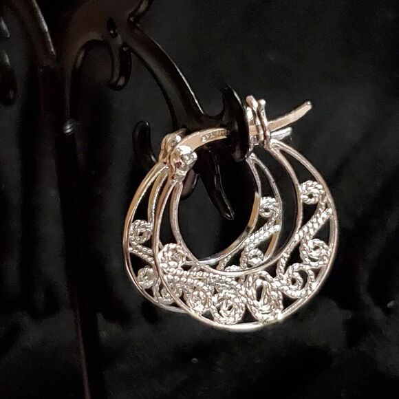 Sterling Silver Scrolling Filigree Hoop Earrings - Picture 1 of 4